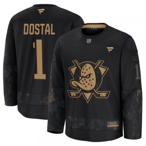 Adult Premium Anaheim Ducks Lukas Dostal Black 2024 Military Appreciation Practice Official Fanatics Jersey