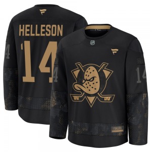Adult Premium Anaheim Ducks Drew Helleson Black 2024 Military Appreciation Practice Official Fanatics Jersey