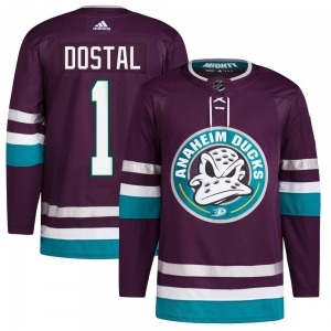 Adult Authentic Anaheim Ducks Lukas Dostal Purple 30th Anniversary Primegreen Official Adidas Jersey