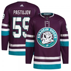 Adult Authentic Anaheim Ducks Sasha Pastujov Purple 30th Anniversary Primegreen Official Adidas Jersey