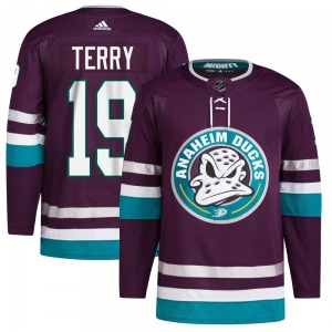 Adult Authentic Anaheim Ducks Troy Terry Purple 30th Anniversary Primegreen Official Adidas Jersey