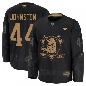 Youth Premium Anaheim Ducks Ross Johnston Black 2024 Military Appreciation Practice Official Fanatics Jersey