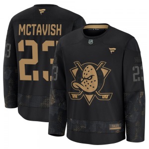 Youth Premium Anaheim Ducks Mason McTavish Black 2024 Military Appreciation Practice Official Fanatics Jersey