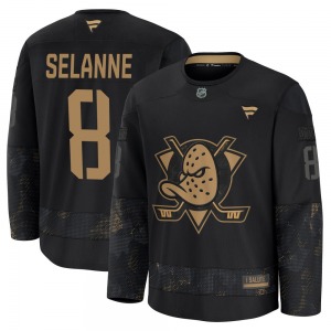 Youth Premium Anaheim Ducks Teemu Selanne Black 2024 Military Appreciation Practice Official Fanatics Jersey
