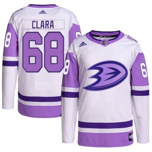Adult Authentic Anaheim Ducks Damian Clara White/Purple Hockey Fights Cancer Primegreen Official Adidas Jersey