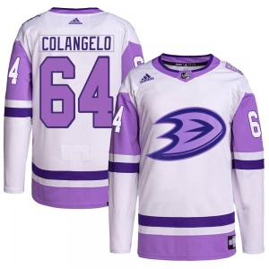 Adult Authentic Anaheim Ducks Sam Colangelo White/Purple Hockey Fights Cancer Primegreen Official Adidas Jersey
