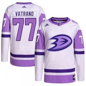 Adult Authentic Anaheim Ducks Frank Vatrano White/Purple Hockey Fights Cancer Primegreen Official Adidas Jersey