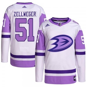 Adult Authentic Anaheim Ducks Olen Zellweger White/Purple Hockey Fights Cancer Primegreen Official Adidas Jersey