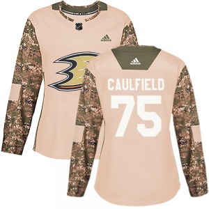 Women's Authentic Anaheim Ducks Judd Caulfield Camo Veterans Day Practice Official Adidas Jersey