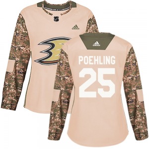 Women's Authentic Anaheim Ducks Ryan Poehling Camo Veterans Day Practice Official Adidas Jersey