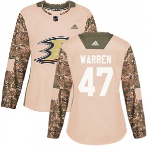 Women's Authentic Anaheim Ducks Noah Warren Camo Veterans Day Practice Official Adidas Jersey