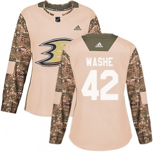 Women's Authentic Anaheim Ducks Tim Washe Camo Veterans Day Practice Official Adidas Jersey