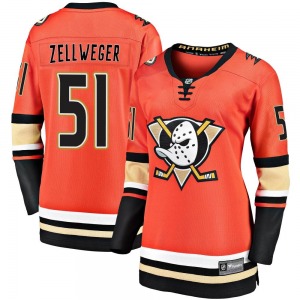 Women's Premier Anaheim Ducks Olen Zellweger Orange Breakaway 2019/20 Alternate Official Fanatics Branded Jersey