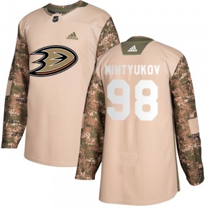 Adult Authentic Anaheim Ducks Pavel Mintyukov Camo Veterans Day Practice Official Adidas Jersey