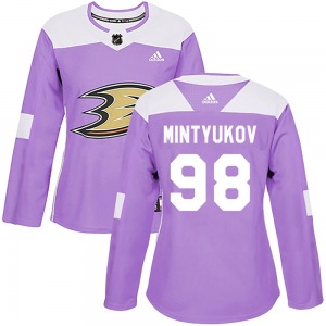 Women's Authentic Anaheim Ducks Pavel Mintyukov Purple Fights Cancer Practice Official Adidas Jersey