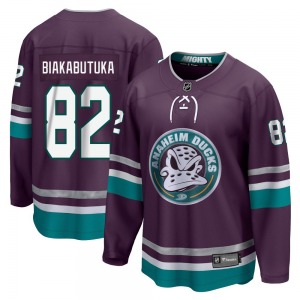 Adult Premier Anaheim Ducks Jeremie Biakabutuka Purple 30th Anniversary Breakaway Official Fanatics Branded Jersey