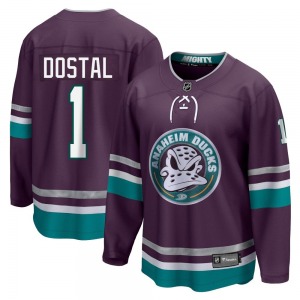 Adult Premier Anaheim Ducks Lukas Dostal Purple 30th Anniversary Breakaway Official Fanatics Branded Jersey