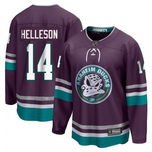 Adult Premier Anaheim Ducks Drew Helleson Purple 30th Anniversary Breakaway Official Fanatics Branded Jersey