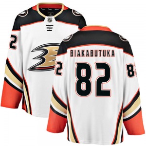 Adult Breakaway Anaheim Ducks Jeremie Biakabutuka White Away Official Fanatics Branded Jersey