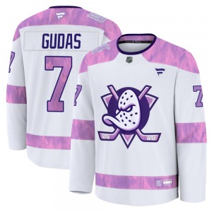Youth Premium Anaheim Ducks Radko Gudas White 2024 Hockey Fights Cancer Practice Official Fanatics Jersey