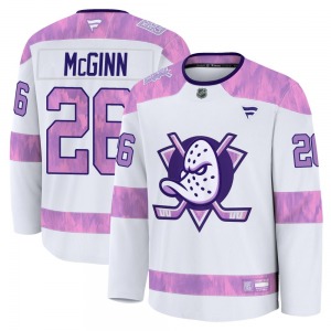 Youth Premium Anaheim Ducks Brock McGinn White 2024 Hockey Fights Cancer Practice Official Fanatics Jersey