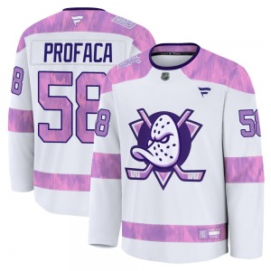Youth Premium Anaheim Ducks Luka Profaca White 2024 Hockey Fights Cancer Practice Official Fanatics Jersey