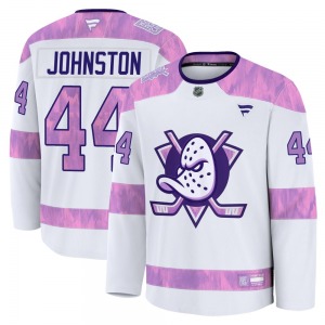 Adult Premium Anaheim Ducks Ross Johnston White 2024 Hockey Fights Cancer Practice Official Fanatics Jersey
