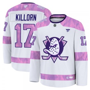 Adult Premium Anaheim Ducks Alex Killorn White 2024 Hockey Fights Cancer Practice Official Fanatics Jersey