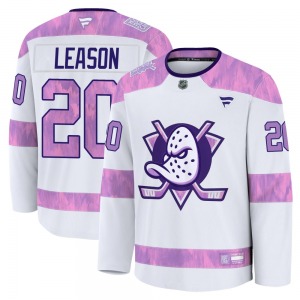 Adult Premium Anaheim Ducks Brett Leason White 2024 Hockey Fights Cancer Practice Official Fanatics Jersey