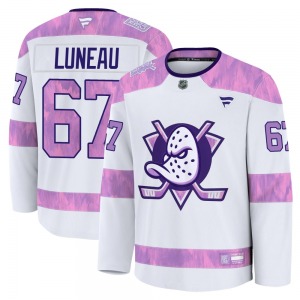 Adult Premium Anaheim Ducks Tristan Luneau White 2024 Hockey Fights Cancer Practice Official Fanatics Jersey