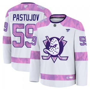 Adult Premium Anaheim Ducks Sasha Pastujov White 2024 Hockey Fights Cancer Practice Official Fanatics Jersey