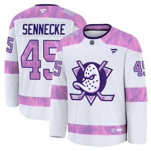 Adult Premium Anaheim Ducks Beckett Sennecke White 2024 Hockey Fights Cancer Practice Official Fanatics Jersey