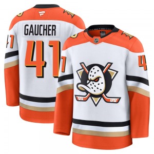 Adult Premium Anaheim Ducks Nathan Gaucher White Edition 2025 Away Official Fanatics Jersey