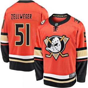 Youth Premier Anaheim Ducks Olen Zellweger Orange Breakaway 2019/20 Alternate Official Fanatics Branded Jersey