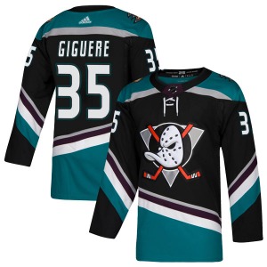 Adult Authentic Anaheim Ducks Jean-Sebastien Giguere Black Teal Alternate Official Adidas Jersey