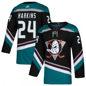 Adult Authentic Anaheim Ducks Jansen Harkins Black Teal Alternate Official Adidas Jersey